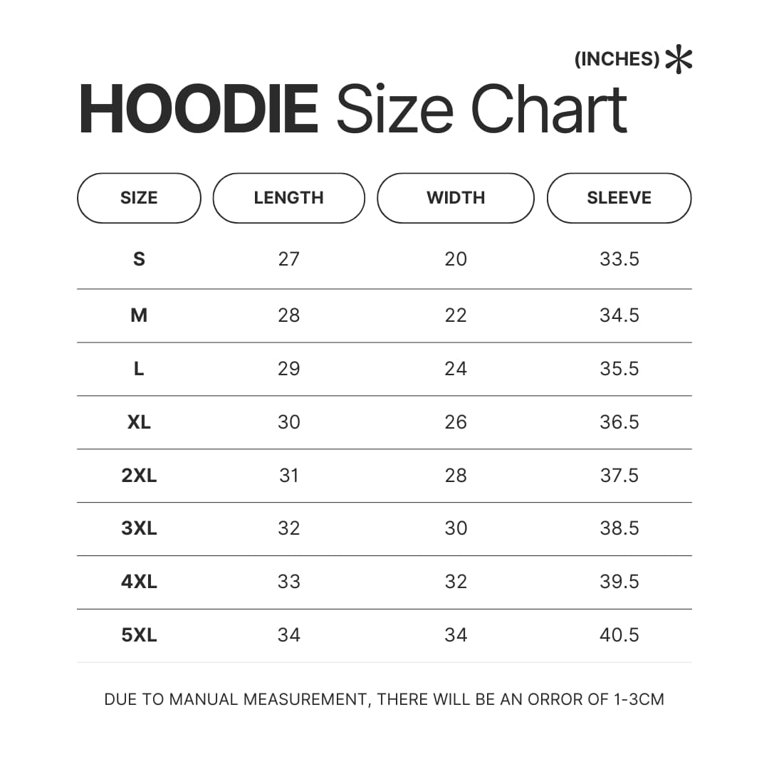 Hoodie Size Chart - Aphmau Shop