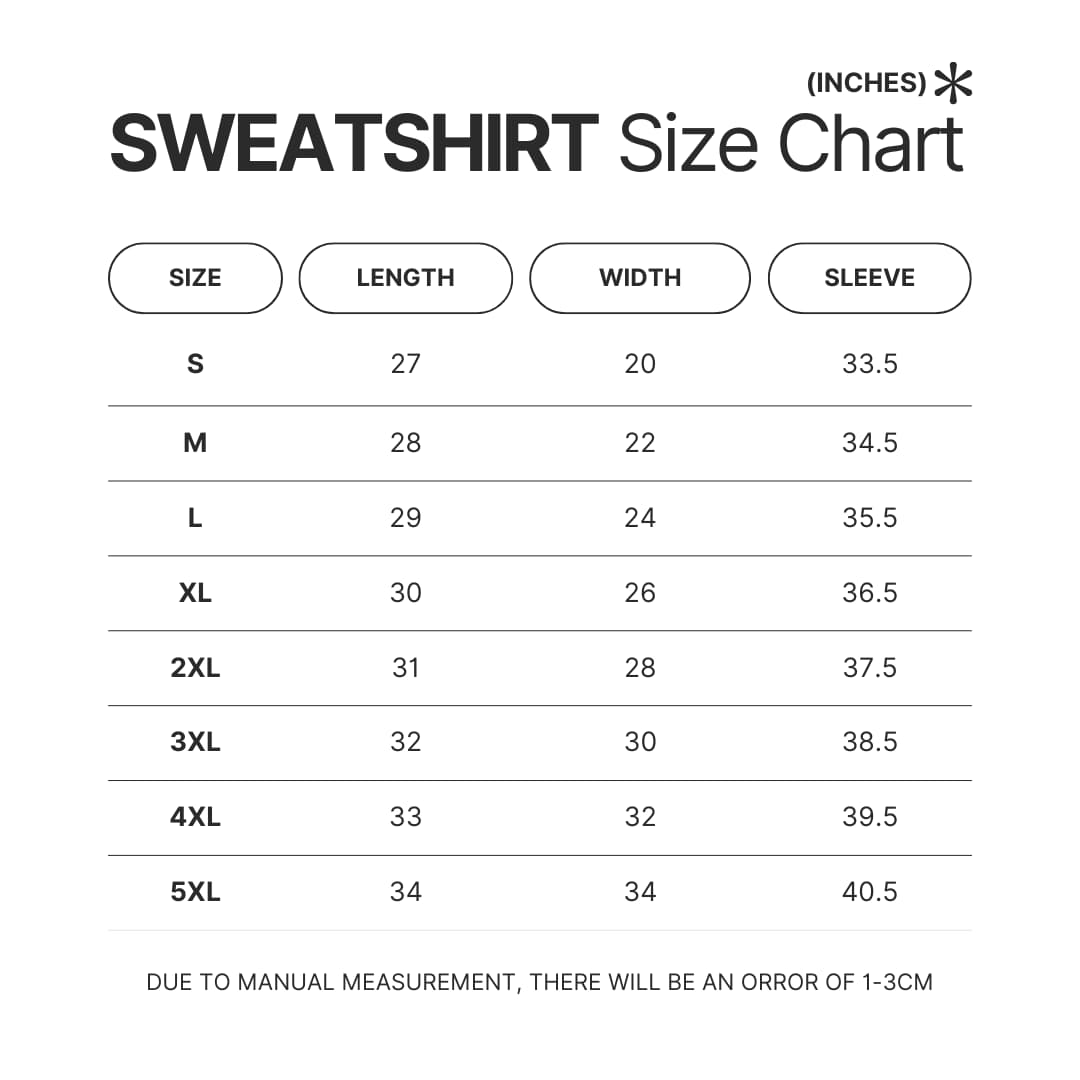 Sweatshirt Size Chart - Aphmau Shop