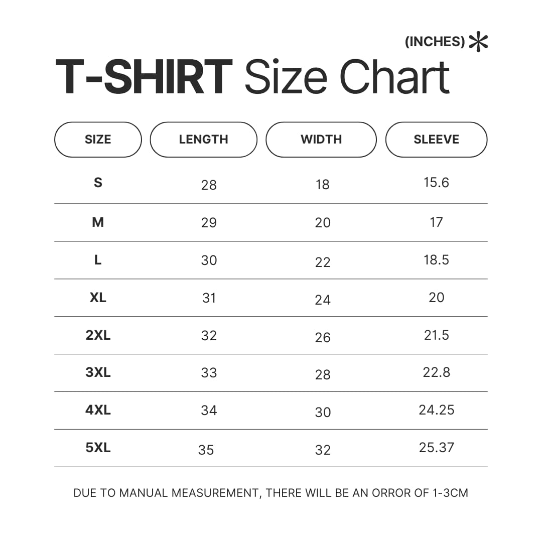 T shirt Size Chart - Aphmau Shop
